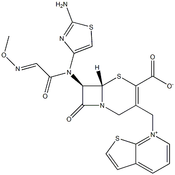 (7R)-7-[(2-Amino-4-thiazolyl)(methoxyimino)acetylamino]-3-[[(thieno[2,3-b]pyridin-7-ium)-7-yl]methyl]cepham-3-ene-4-carboxylic acid Struktur