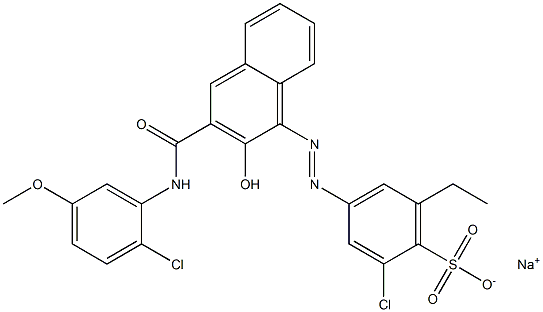 2-Chloro-6-ethyl-4-[[3-[[(2-chloro-5-methoxyphenyl)amino]carbonyl]-2-hydroxy-1-naphtyl]azo]benzenesulfonic acid sodium salt Struktur