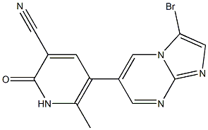 3-Bromo-6-[(1,2-dihydro-2-oxo-3-cyano-6-methylpyridin)-5-yl]imidazo[1,2-a]pyrimidine Struktur