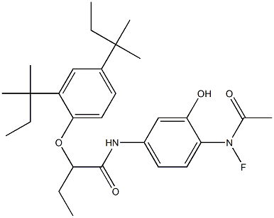 2-(N-Fluoro-N-acetylamino)-5-[2-(2,4-di-tert-amylphenoxy)butyrylamino]phenol Struktur