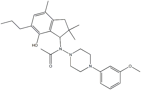 2,3-Dihydro-3-[[4-(3-methoxyphenyl)-1-piperazinyl]acetylamino]-2,2,7-trimethyl-5-propyl-1H-inden-4-ol Struktur