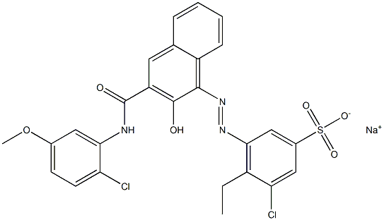 3-Chloro-4-ethyl-5-[[3-[[(2-chloro-5-methoxyphenyl)amino]carbonyl]-2-hydroxy-1-naphtyl]azo]benzenesulfonic acid sodium salt Struktur