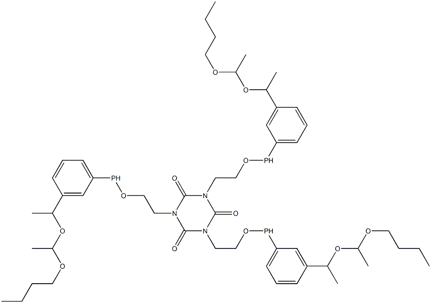 1,3,5-Tris[2-[3-[1-[(1-butoxyethyl)oxy]ethyl]phenylphosphinooxy]ethyl]-1,3,5-triazine-2,4,6(1H,3H,5H)-trione Struktur