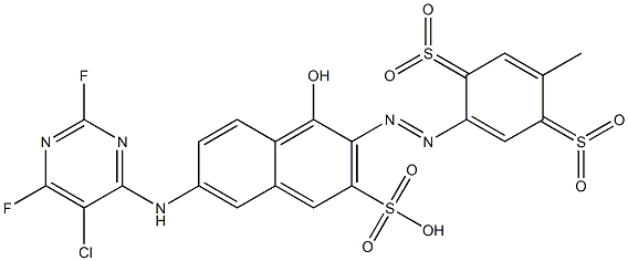 1-Hydroxy-2-(2,5-disulfonyl-4-methylphenylazo)-6-(5-chloro-2,6-difluoropyrimidin-4-yl)amino-3-naphthalenesulfonic acid Struktur