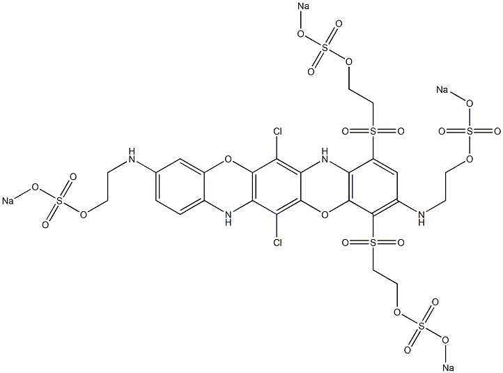 6,13-Dichloro-3,10-bis[2-(sodiooxysulfonyloxy)ethylamino]-1,4-bis[2-(sodiooxysulfonyloxy)ethylsulfonyl]-5,12-dioxa-7,14-diazapentacene Struktur