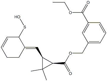 (1R,3S)-2,2-Dimethyl-3-[[(3E)-2,3,4,5-tetrahydro-2-oxothiophen]-3-ylidenemethyl]cyclopropane-1-carboxylic acid-3-(ethoxycarbonyl)benzyl ester Struktur