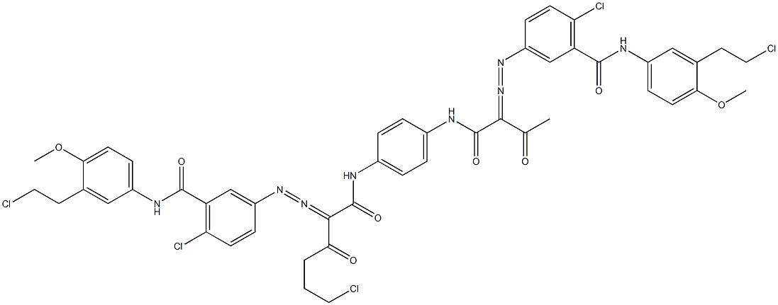 3,3'-[2-(2-Chloroethyl)-1,4-phenylenebis[iminocarbonyl(acetylmethylene)azo]]bis[N-[3-(2-chloroethyl)-4-methoxyphenyl]-6-chlorobenzamide] Struktur