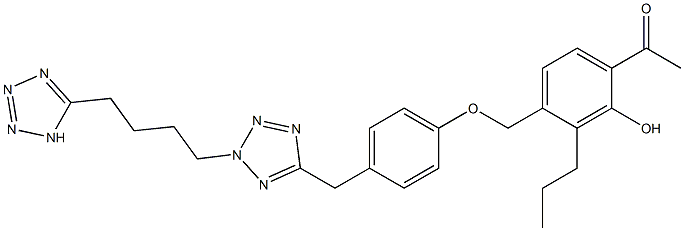 2'-Hydroxy-3'-propyl-4'-[[4-[2-[4-(1H-tetrazol-5-yl)butyl]-2H-tetrazol-5-ylmethyl]phenoxy]methyl]acetophenone Struktur