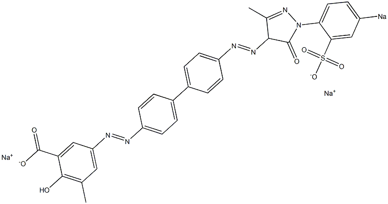 5-[[4'-[[4,5-Dihydro-3-methyl-5-oxo-1-(4-sodiosulfophenyl)-1H-pyrazol-4-yl]azo]-1,1'-biphenyl-4-yl]azo]-2-hydroxy-3-methylbenzoic acid sodium salt Struktur