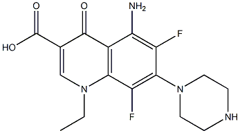 5-Amino-1-ethyl-6,8-difluoro-1,4-dihydro-4-oxo-7-(1-piperazinyl)quinoline-3-carboxylic acid Struktur