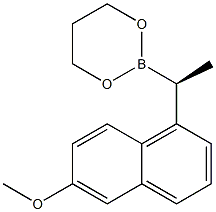 2-[(S)-1-(6-Methoxy-1-naphtyl)ethyl]-1,3,2-dioxaborinane Struktur