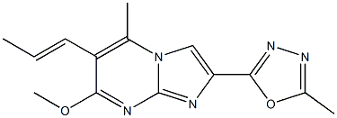 2-(5-Methyl-1,3,4-oxadiazol-2-yl)-7-methoxy-5-methyl-6-(1-propenyl)imidazo[1,2-a]pyrimidine Struktur