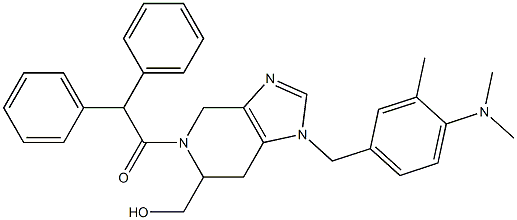 1-(4-Dimethylamino-3-methylbenzyl)-4,5,6,7-tetrahydro-6-hydroxymethyl-5-diphenylacetyl-1H-imidazo[4,5-c]pyridine Struktur