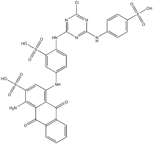 1-Amino-4-[[4-[[4-chloro-6-[[4-sulfophenyl]amino]-1,3,5-triazin-2-yl]amino]-3-sulfophenyl]amino]-9,10-dihydro-9,10-dioxo-2-anthracenesulfonic acid Struktur