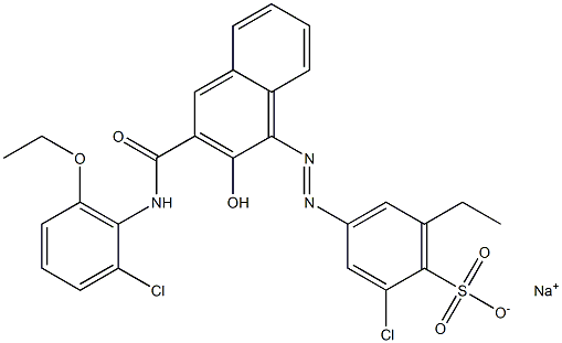 2-Chloro-6-ethyl-4-[[3-[[(2-chloro-6-ethoxyphenyl)amino]carbonyl]-2-hydroxy-1-naphtyl]azo]benzenesulfonic acid sodium salt Struktur