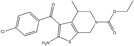 2-Amino-3-(4-chlorobenzoyl)-4,5,6,7-tetrahydro-4-methyl-6-ethoxycarbonylthieno[2,3-c]pyridine Struktur