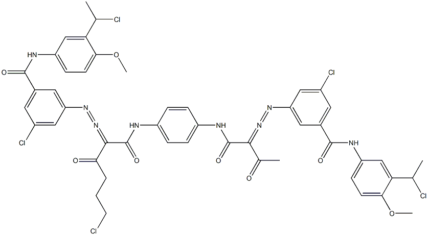 3,3'-[2-(2-Chloroethyl)-1,4-phenylenebis[iminocarbonyl(acetylmethylene)azo]]bis[N-[3-(1-chloroethyl)-4-methoxyphenyl]-5-chlorobenzamide] Struktur