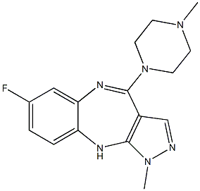 1-Methyl-4-(4-methylpiperazin-1-yl)-7-fluoro-1,10-dihydropyrazolo[3,4-b][1,5]benzodiazepine Struktur