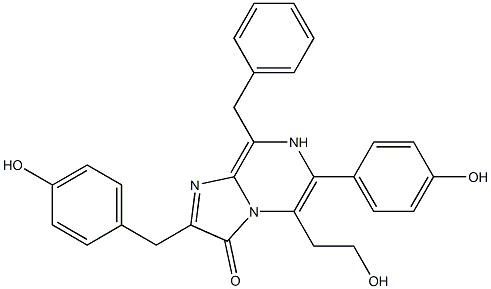 2-(4-Hydroxybenzyl)-5-(2-hydroxyethyl)-6-(4-hydroxyphenyl)-8-benzylimidazo[1,2-a]pyrazin-3(7H)-one Struktur