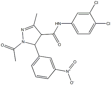 N-(3,4-Dichlorophenyl)-5-(3-nitrophenyl)-1-acetyl-4,5-dihydro-3-methyl-1H-pyrazole-4-carboxamide Struktur