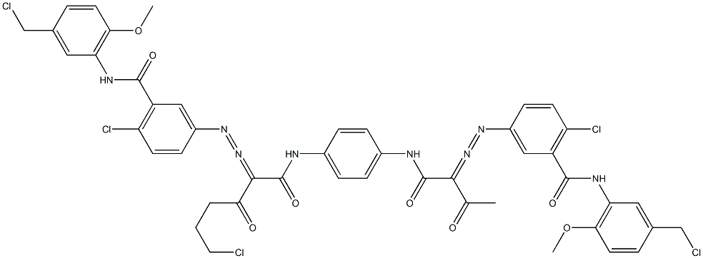 3,3'-[2-(2-Chloroethyl)-1,4-phenylenebis[iminocarbonyl(acetylmethylene)azo]]bis[N-[3-(chloromethyl)-6-methoxyphenyl]-6-chlorobenzamide] Struktur