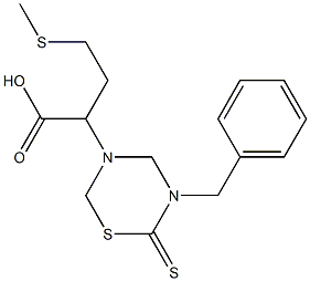 4-(Methylthio)-2-[(5-benzyl-6-thioxotetrahydro-2H-1,3,5-thiadiazin)-3-yl]butyric acid Struktur