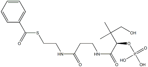 [R,(+)]-4-Hydroxy-2-phosphonooxy-N-[2-[(2-benzoylthioethyl)carbamoyl]ethyl]-3,3-dimethylbutyramide Struktur