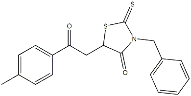 Dihydro-2-thioxo-3-benzyl-5-[(4-methylphenyl)carbonylmethyl]thiazol-4(5H)-one Struktur