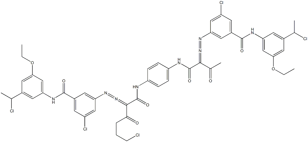 3,3'-[2-(2-Chloroethyl)-1,4-phenylenebis[iminocarbonyl(acetylmethylene)azo]]bis[N-[3-(1-chloroethyl)-5-ethoxyphenyl]-5-chlorobenzamide] Struktur