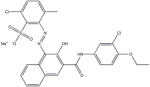 2-Chloro-5-methyl-6-[[3-[[(3-chloro-4-ethoxyphenyl)amino]carbonyl]-2-hydroxy-1-naphtyl]azo]benzenesulfonic acid sodium salt Struktur