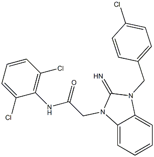 N-(2,6-Dichlorophenyl)-2-[(2,3-dihydro-2-imino-1-(4-chlorobenzyl)-1H-benzimidazol)-3-yl]acetamide Struktur