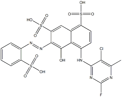 4-[(5-Chloro-2-fluoro-6-methyl-4-pyrimidinyl)amino]-5-hydroxy-6-[(2-sulfophenyl)azo]-1,7-naphthalenedisulfonic acid Struktur