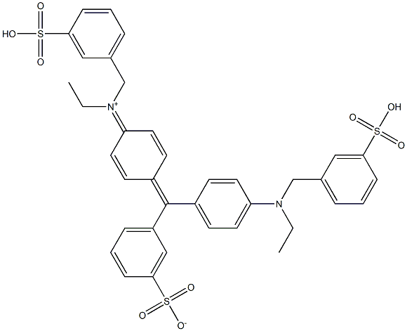 N-(3-Sulfophenylmethyl)-N-ethyl-4-[[4-[N-ethyl(3-sulfobenzyl)amino]phenyl](3-sulfonatophenyl)methylene]-2,5-cyclohexadien-1-iminium Struktur