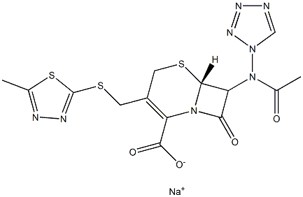 (6R)-3-[(5-Methyl-1,3,4-thiadiazol-2-yl)thiomethyl]-7-[(1H-tetrazol-1-yl)acetylamino]-8-oxo-5-thia-1-azabicyclo[4.2.0]oct-2-ene-2-carboxylic acid sodium salt Struktur