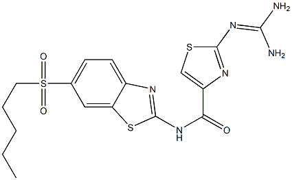 2-(Diaminomethyleneamino)-N-(6-pentylsulfonyl-2-benzothiazolyl)thiazole-4-carboxamide Struktur