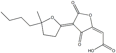 [[3,5-Dioxo-4-[(5-butyl-5-methyltetrahydrofuran)-2-ylidene]tetrahydrofuran]-2-ylidene]acetic acid Struktur