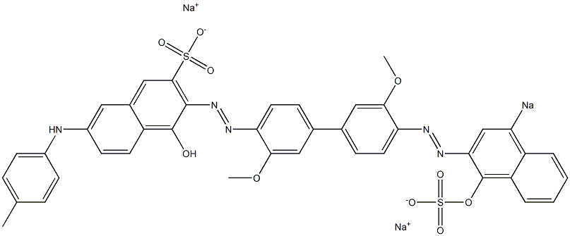 4-Hydroxy-3-[[4'-[(1-hydroxy-4-sodiosulfo-2-naphthalenyl)azo]-3,3'-dimethoxy-1,1'-biphenyl-4-yl]azo]-7-[(4-methylphenyl)amino]naphthalene-2-sulfonic acid sodium salt Struktur