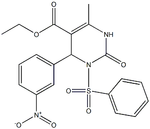 1,2,3,4-Tetrahydro-6-methyl-2-oxo-4-(3-nitrophenyl)-3-phenylsulfonylpyrimidine-5-carboxylic acid ethyl ester Struktur