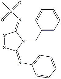 3-Phenylimino-4-benzyl-5-methylsulfonylimino-1,2,4-dithiazolidine Struktur