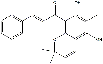 5,7-Dihydroxy-2,2-dimethyl-6-methyl-8-[(E)-1-oxo-3-phenyl-2-propenyl]-2H-1-benzopyran Struktur