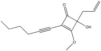 4-Hydroxy-1-methoxy-2-(1-hexynyl)-4-(2-propenyl)-1-cyclobuten-3-one Struktur