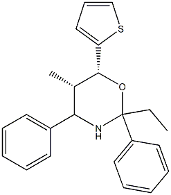 (5S,6R)-2-Ethyl-5-methyl-2,4-diphenyl-6-(2-thienyl)-3,4,5,6-tetrahydro-2H-1,3-oxazine Struktur