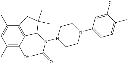 2,3-Dihydro-3-[[4-(3-chloro-4-methylphenyl)-1-piperazinyl]acetylamino]-2,2,5,7-tetramethyl-1H-inden-4-ol Struktur