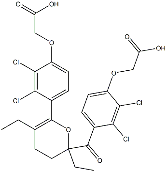 [2,3-Dichloro-4-[[6-[2,3-dichloro-4-(carboxymethoxy)phenyl]-2,5-diethyl-3,4-dihydro-2H-pyran-2-yl]carbonyl]phenoxy]acetic acid Struktur