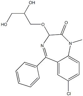 1,3-Dihydro-7-chloro-3-(2,3-dihydroxypropoxy)-1-methyl-5-phenyl-2H-1,4-benzodiazepin-2-one Struktur