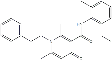 N-(2-Methyl-6-ethylphenyl)-1-phenethyl-2,6-dimethyl-4-oxo-1,4-dihydro-3-pyridinecarboxamide Struktur