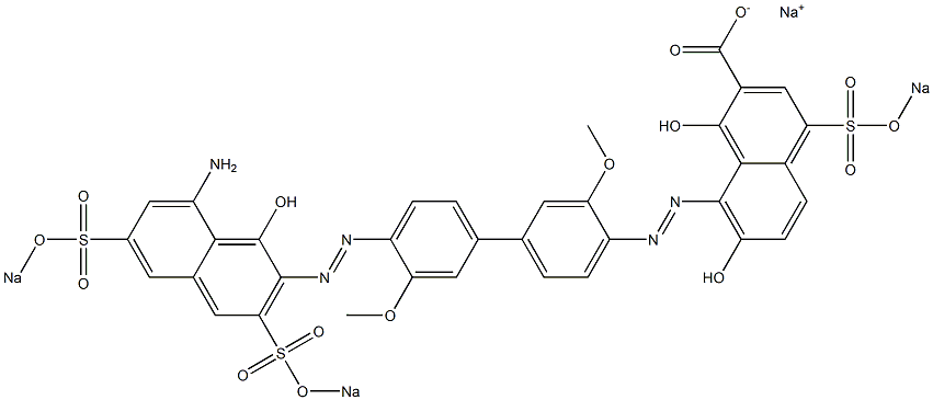 1,7-Dihydroxy-8-[[4'-[[8-amino-1-hydroxy-3,6-bis(sodiosulfo)-2-naphthalenyl]azo]-3,3'-dimethoxy-1,1'-biphenyl-4-yl]azo]-4-(sodiosulfo)naphthalene-2-carboxylic acid sodium salt Struktur