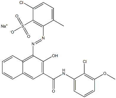 2-Chloro-5-methyl-6-[[3-[[(2-chloro-3-methoxyphenyl)amino]carbonyl]-2-hydroxy-1-naphtyl]azo]benzenesulfonic acid sodium salt Struktur