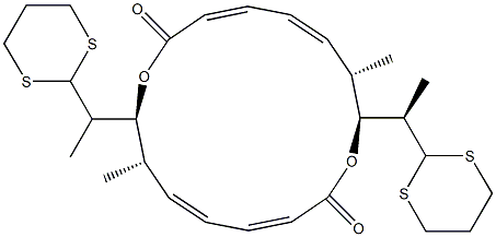 (3E,5E,7S,8S,11E,13E,15S,16S)-7,15-Dimethyl-8,16-bis[(R)-1-(1,3-dithian-2-yl)ethyl]-1,9-dioxacyclohexadeca-3,5,11,13-tetrene-2,10-dione Struktur