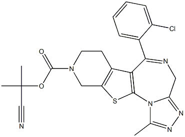 1-Methyl-6-(2-chlorophenyl)-9-[(1-cyano-1-methylethoxy)carbonyl]-7,8,9,10-tetrahydro-4H-pyrido[4',3':4,5]thieno[3,2-f][1,2,4]triazolo[4,3-a][1,4]diazepine Struktur